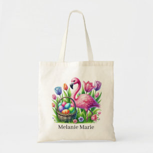 Cute pink flamingo Easter add name  Tote Bag