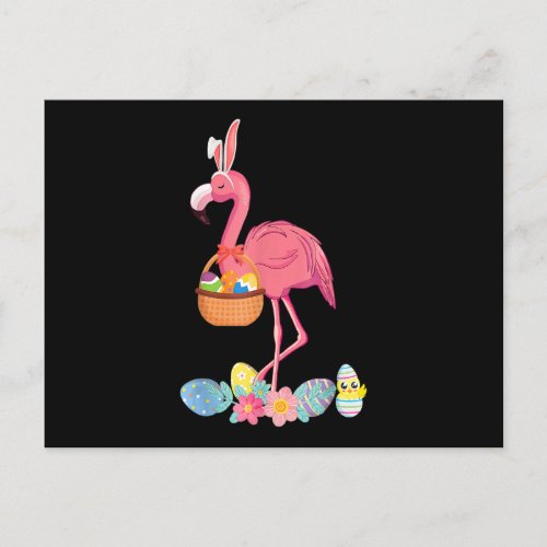 Cute Pink Flamingo Easter Eggs Basket Funny Flami Postcard