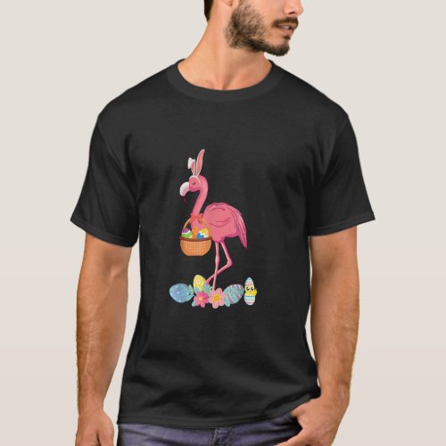 Cute Pink Flamingo Easter Eggs Basket Funny Flami T_Shirt