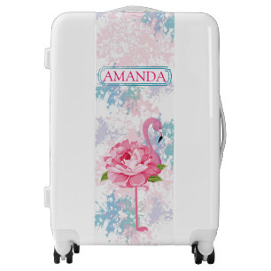 Cute Pink flamingo Floral design Luggage