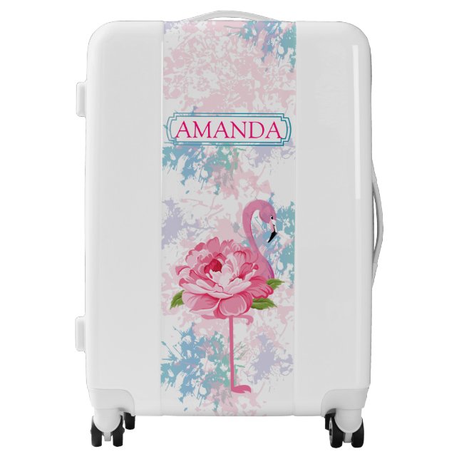 Cute Pink flamingo Floral design Luggage (Front)