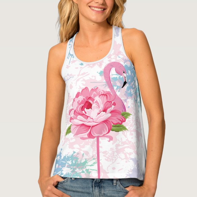 Cute Pink flamingo Floral Tank Top (Front)