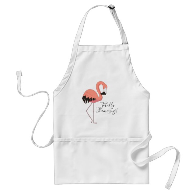 Cute Pink Flamingo Funny Script Totally Flamazing Adult Apron (Front)