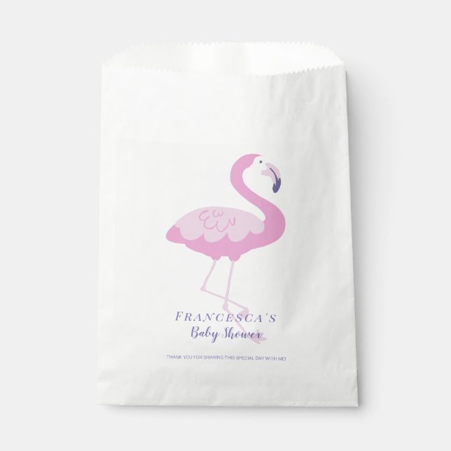 Cute Pink Flamingo Gender Neutral Baby Shower Favor Bag (Front)
