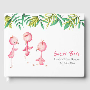 Cute Pink Flamingo Girl Baby Shower Guest Book