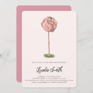 Cute Pink Flamingo Girl Baby Shower Invitation