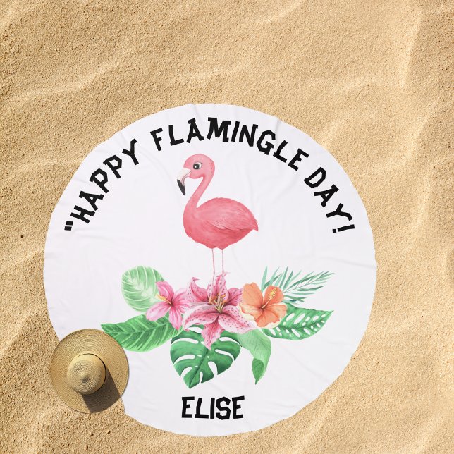 Cute Pink Flamingo Girly Kids Birthday Gift Round Beach Towel (Creator Uploaded)