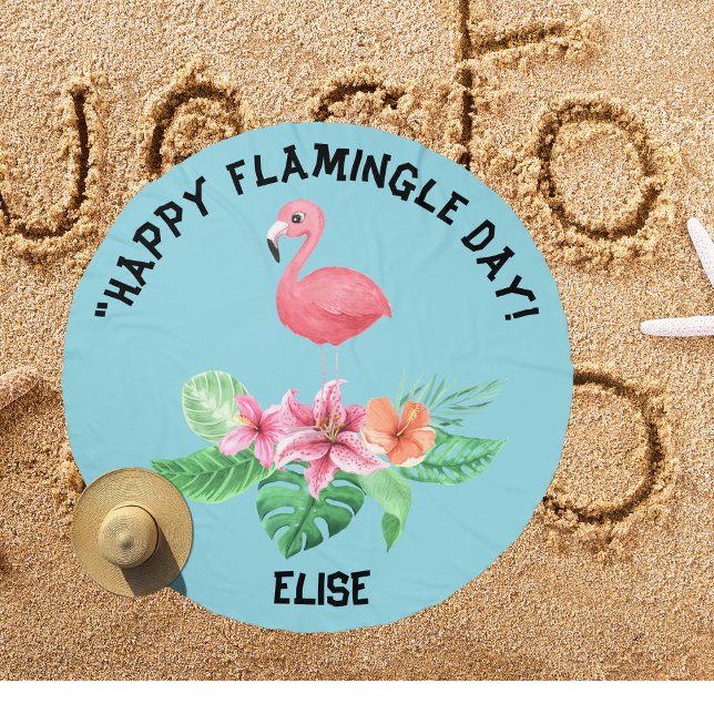 Cute Pink Flamingo Girly Kids Birthday Gift Round Beach Towel (Creator Uploaded)