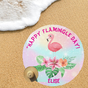 Cute Pink Flamingo Girly Kids Birthday Gift Round Beach Towel