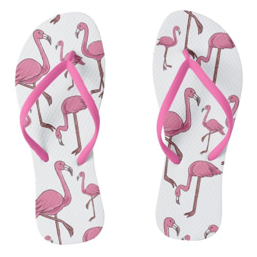 Cute Pink Flamingo Girly Summer Pattern Tropical Flip Flops