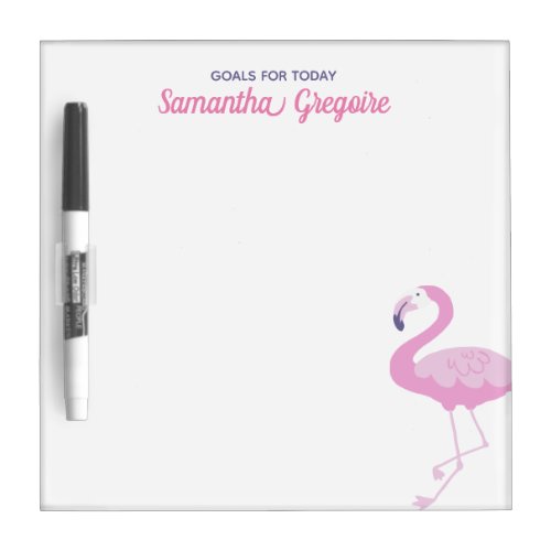 Cute Pink Flamingo Goals For Today Office Dry Erase Board