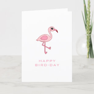 Cute Pink Flamingo Happy Bird-day Card