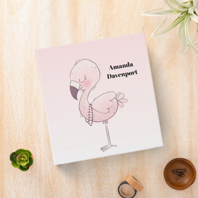 Cute Pink Flamingo Illustration 3 Ring Binder (In Situ)