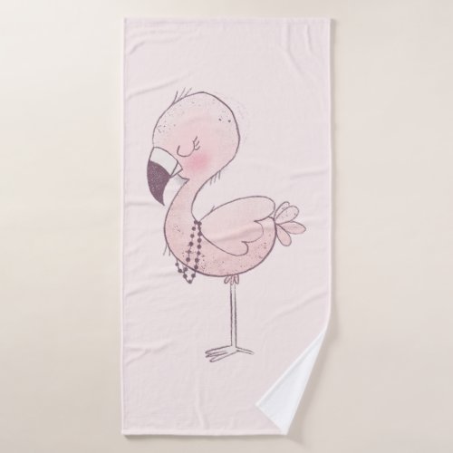 Cute Pink Flamingo Illustration Bath Towel Set