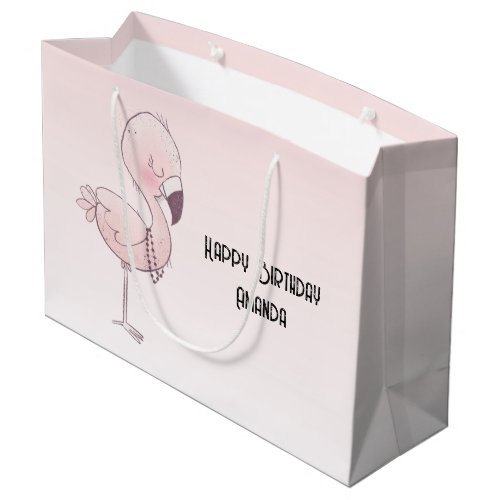 Cute Pink Flamingo Illustration Birthday Large Gift Bag