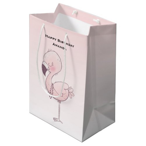 Cute Pink Flamingo Illustration Birthday Medium Gift Bag