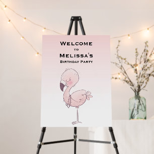 Cute Pink Flamingo Illustration Birthday Welcome Foam Board