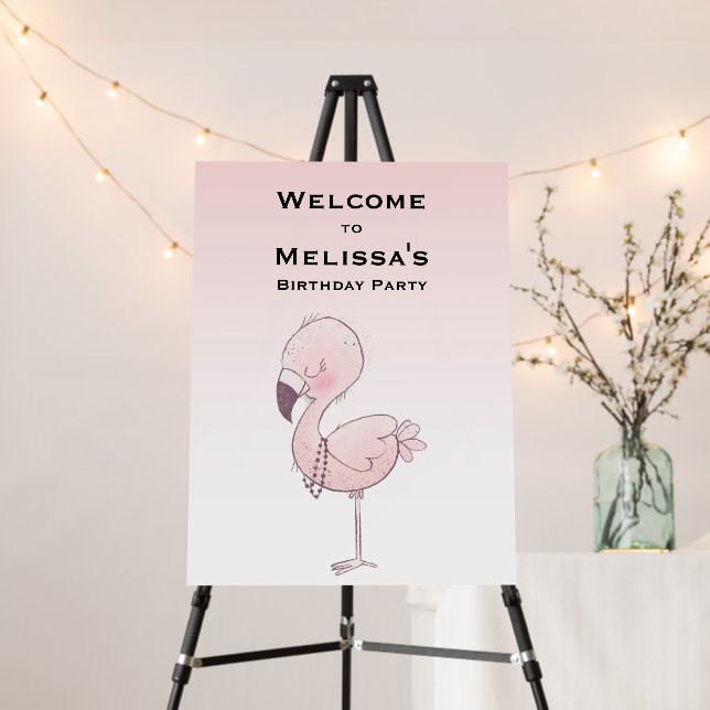 Cute Pink Flamingo Illustration Birthday Welcome Foam Board (In Situ (Stand))