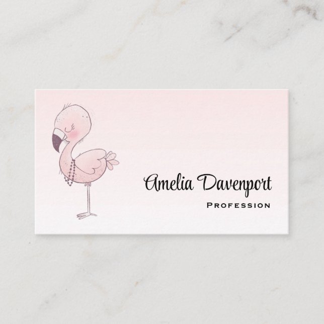 Cute Pink Flamingo Illustration Business Card (Front)