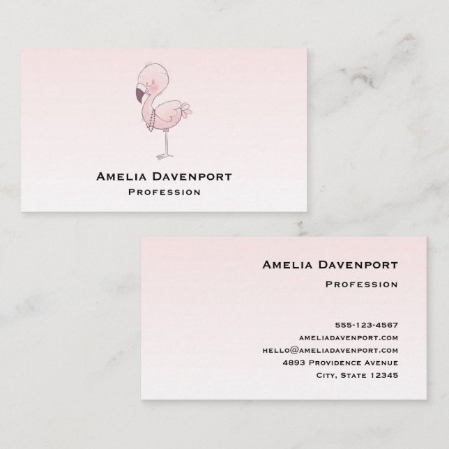 Cute Pink Flamingo Illustration Business Card (Front/Back)