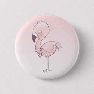 Cute Pink Flamingo Illustration Button