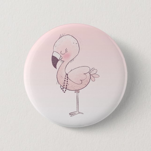 Cute Pink Flamingo Illustration Button (Front)