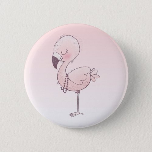 Cute Pink Flamingo Illustration Button