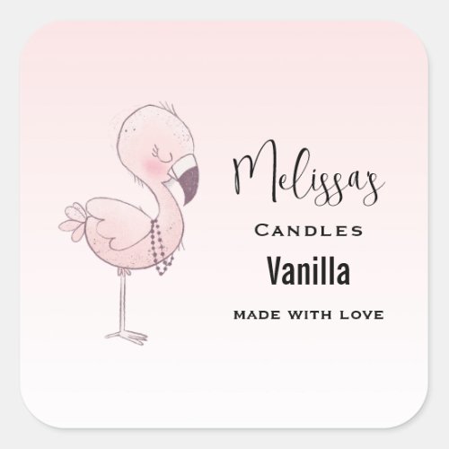 Cute Pink Flamingo Illustration Candle Business Square Sticker