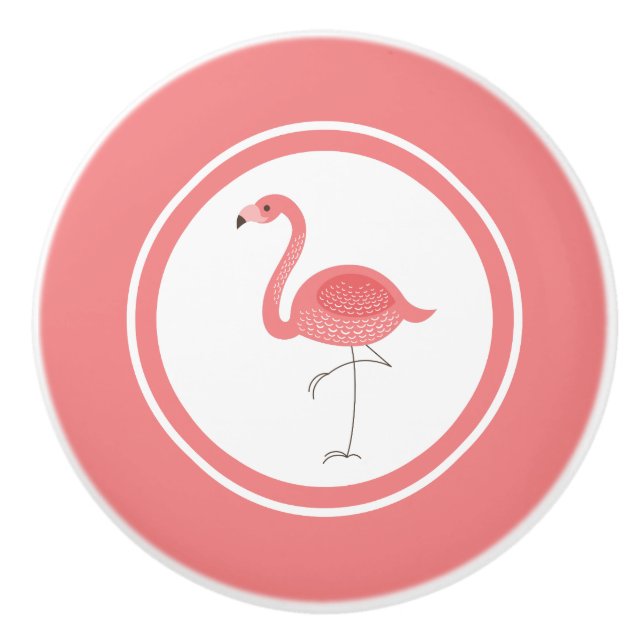 Cute Pink Flamingo Illustration Ceramic Knob (Front)