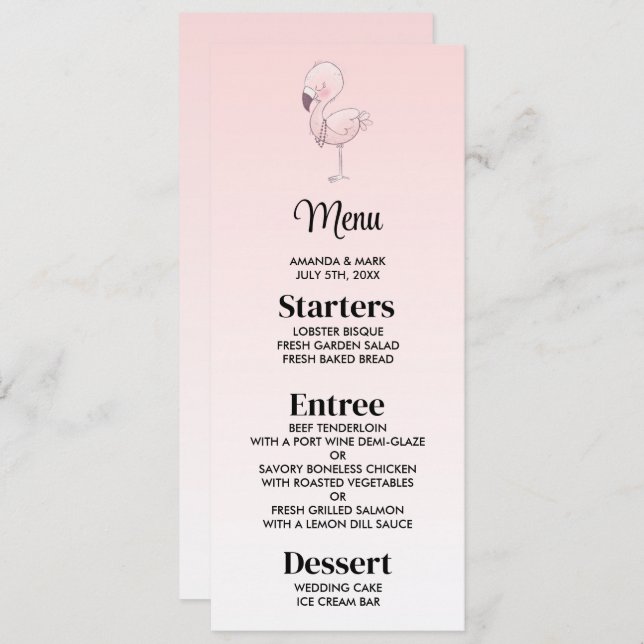 Cute Pink Flamingo Illustration Invitation (Front/Back)