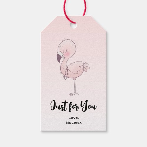 Cute Pink Flamingo Illustration Just for You Gift Tags