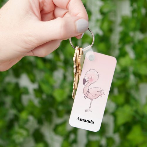 Cute Pink Flamingo Illustration Keychain