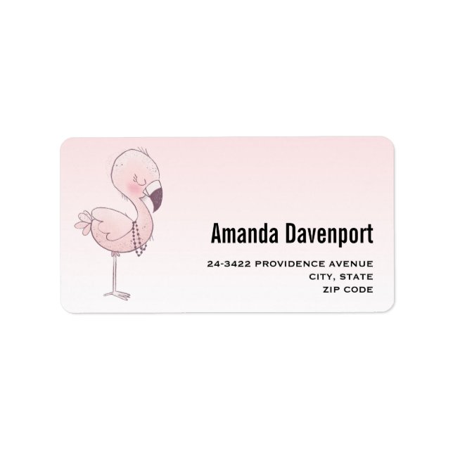 Cute Pink Flamingo Illustration Label (Front)