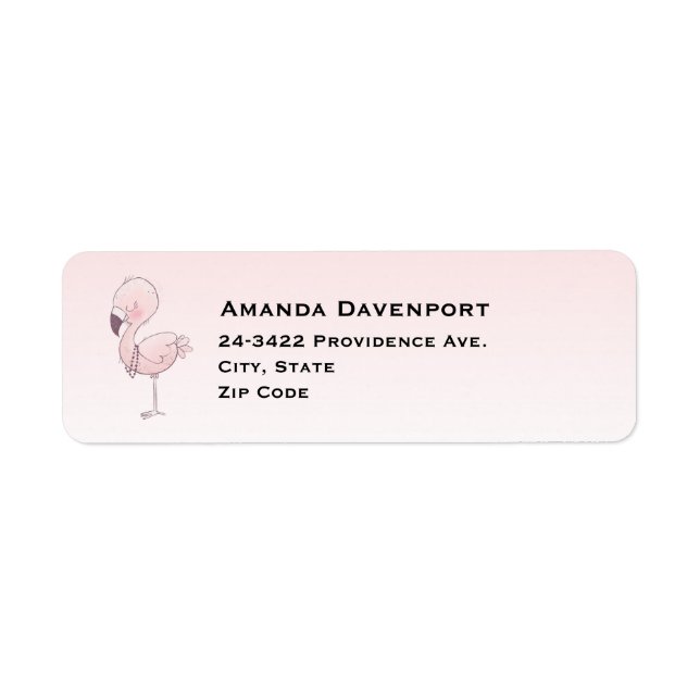 Cute Pink Flamingo Illustration Label (Front)
