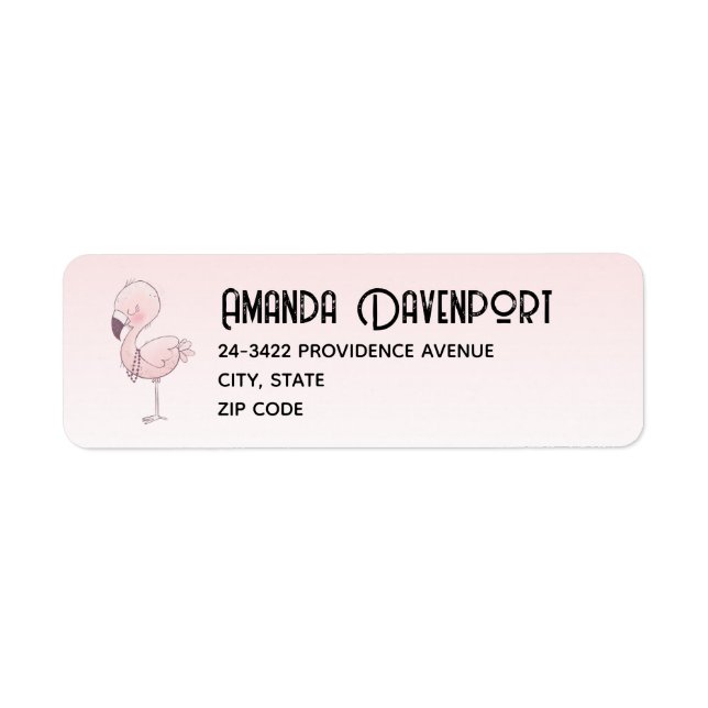 Cute Pink Flamingo Illustration Label (Front)