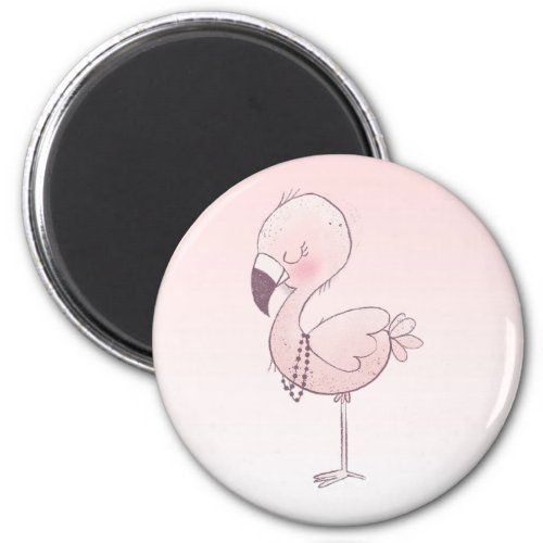 Cute Pink Flamingo Illustration Magnet