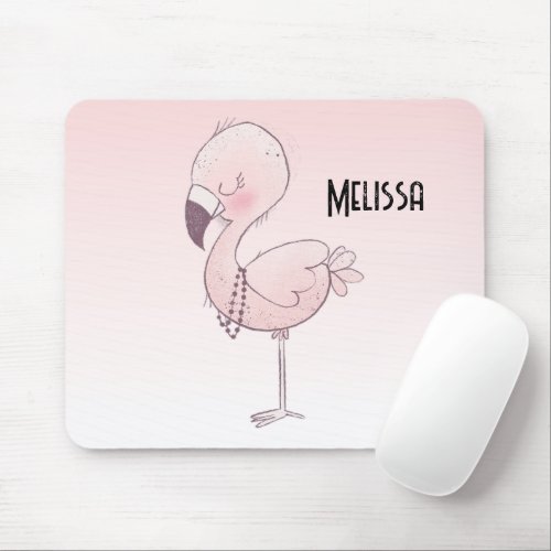 Cute Pink Flamingo Illustration Mouse Pad