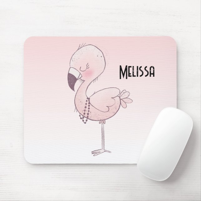 Cute Pink Flamingo Illustration Mouse Pad (With Mouse)