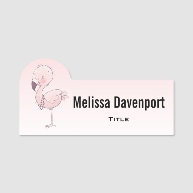 Cute Pink Flamingo Illustration Name Tag (Front)