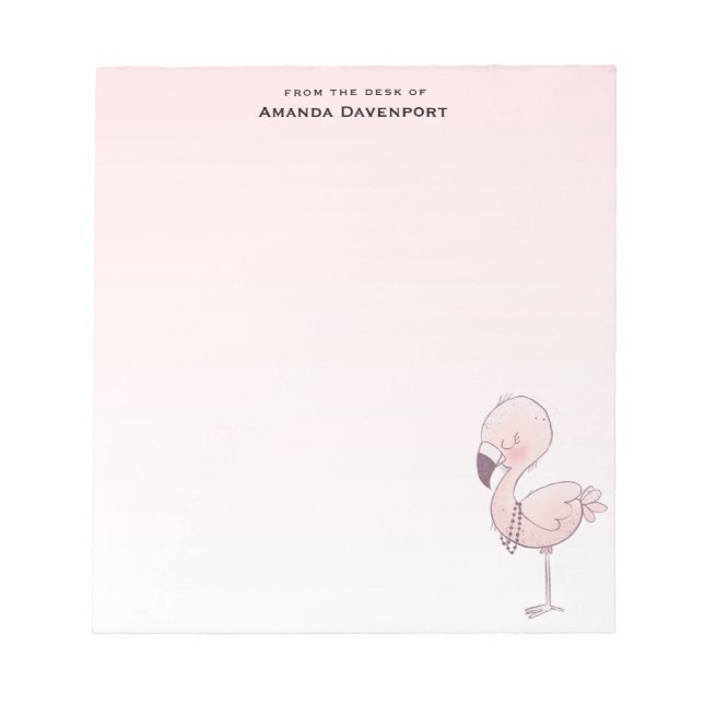 Cute Pink Flamingo Illustration Notepad (Front)