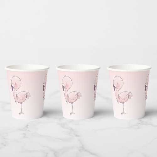 Cute Pink Flamingo Illustration Paper Cups