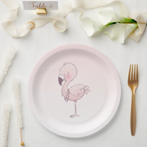 Cute Pink Flamingo Illustration Paper Plates