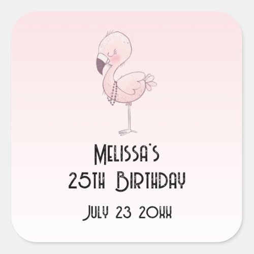 Cute Pink Flamingo Illustration Party Date Square Sticker