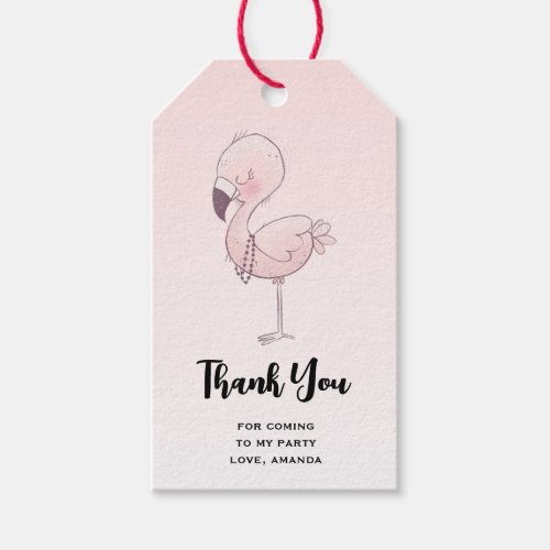 Cute Pink Flamingo Illustration Party Thank You Gift Tags