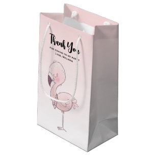 Cute Pink Flamingo Illustration Party Thank You Small Gift Bag