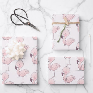 Cute Pink Flamingo Illustration Pattern Wrapping Paper Sheets