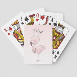 Cute Pink Flamingo Illustration Poker Cards