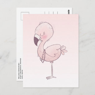 Cute Pink Flamingo Illustration Postcard