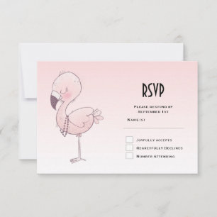 Cute Pink Flamingo Illustration RSVP Card
