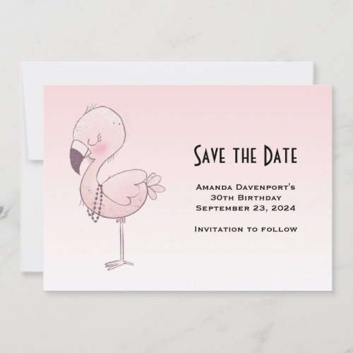 Cute Pink Flamingo Illustration Save The Date